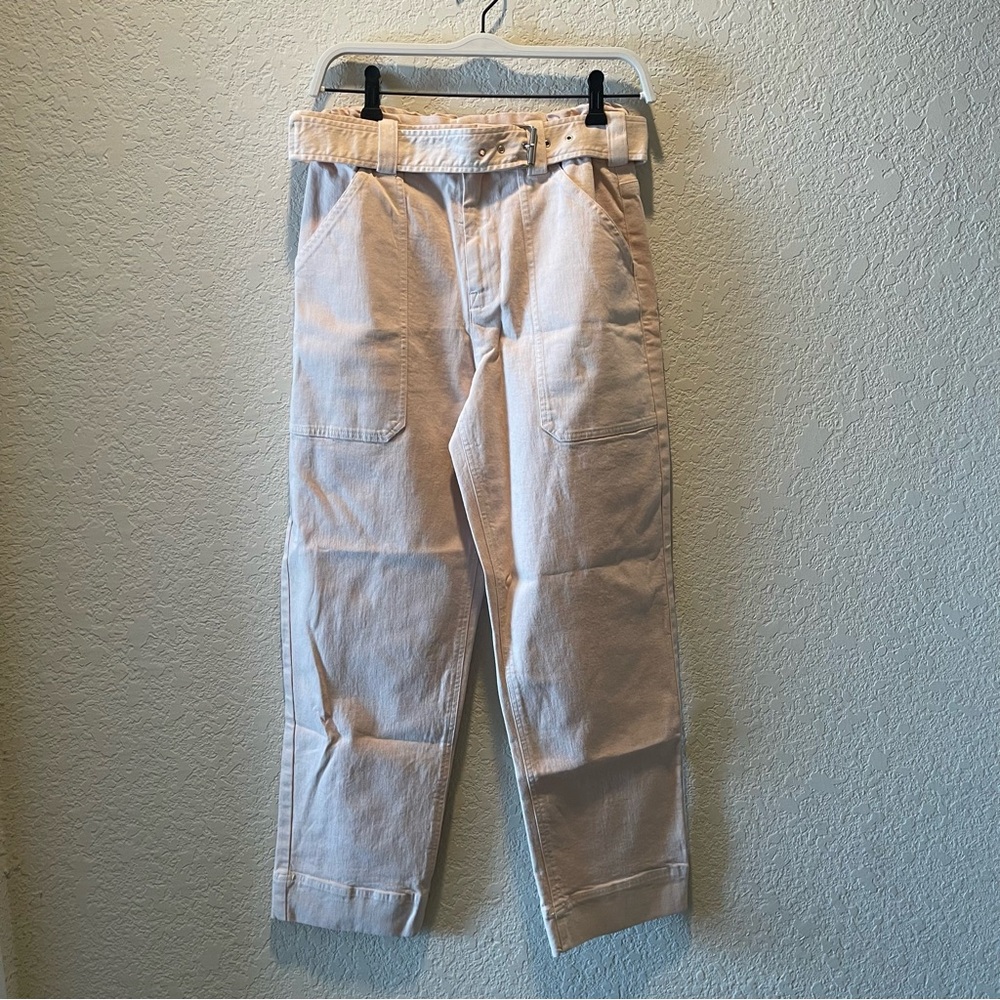 A.L.C oatmeal colored belted elastic waist casual denim pants, size 6